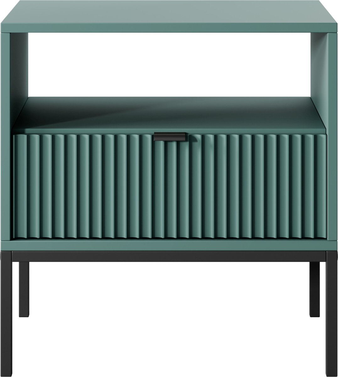Selsey Vellore - Nachtkastje 54 cm - groen met geribbelde front, zwarte handgrepen en onderstel