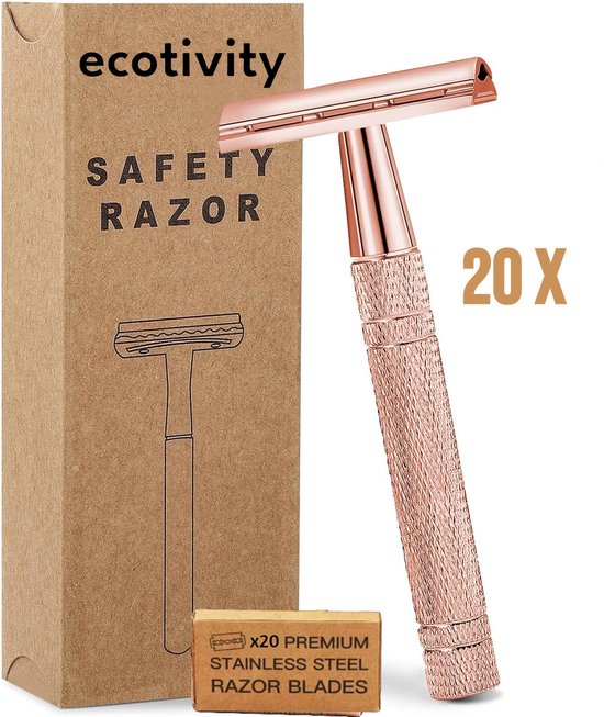 ecotivity® Safety Razor Scheermesjes voor Vrouwen met 10 Double Edge Scheermesjes - Dubbelzijdig Klassiek Scheermes met Houder - Mint Groen