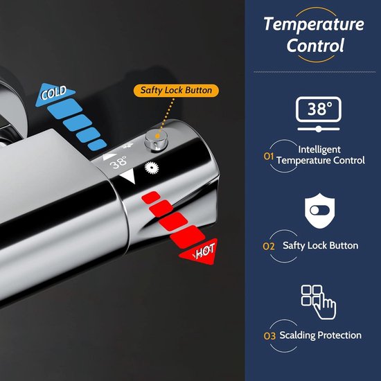 Thermostatische Douche Accu, 2 Greps Wandthermostaatdouchekraan Warm Koud Water Douchekraan Temperatuurregelventiel Menger Douchethermostaat Voor Badkamer Badkuip 687388266
