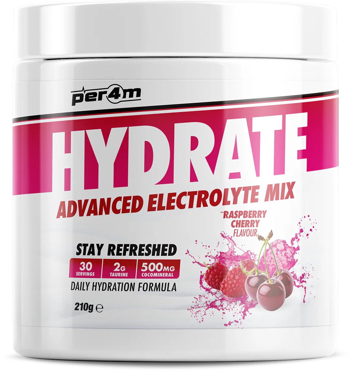 Goedkoopste Per4m - Hydrate - Advanced Electrolyte Mix - Raspberry Cherry - 30 servings - Elektrolyten - Electrolytes - Elektrolyten poeder - Sportdrank - Sportdrank poeder - Taurine