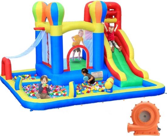 Thuys - Springkussen – Met Glijbaan – Waterpret Speelgoed Buiten – Voor Kinderen – Opblaasbaar – Ballenbak – Veilig Design – Gekleurd