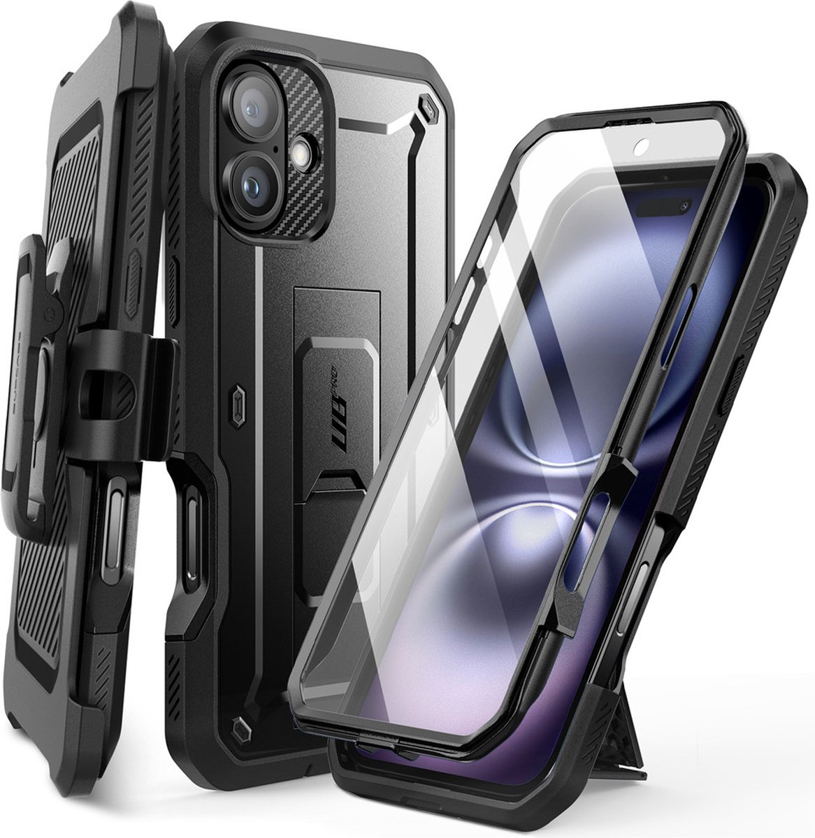 Supcase 360 Backcase hoesje met screenprotector geschikt voor iPhone 16 Pro - Zwart