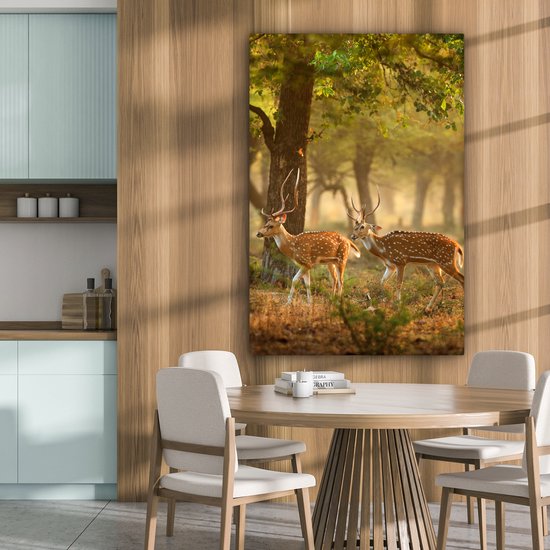 Peinture sur toile 80x120 cm - Décoration murale Cerf - Forêt - Automne - Animaux de la forêt - Nature - Cerf - Décoration murale murale salon - Décoration chambre - Accessoires de chambre - Peintures