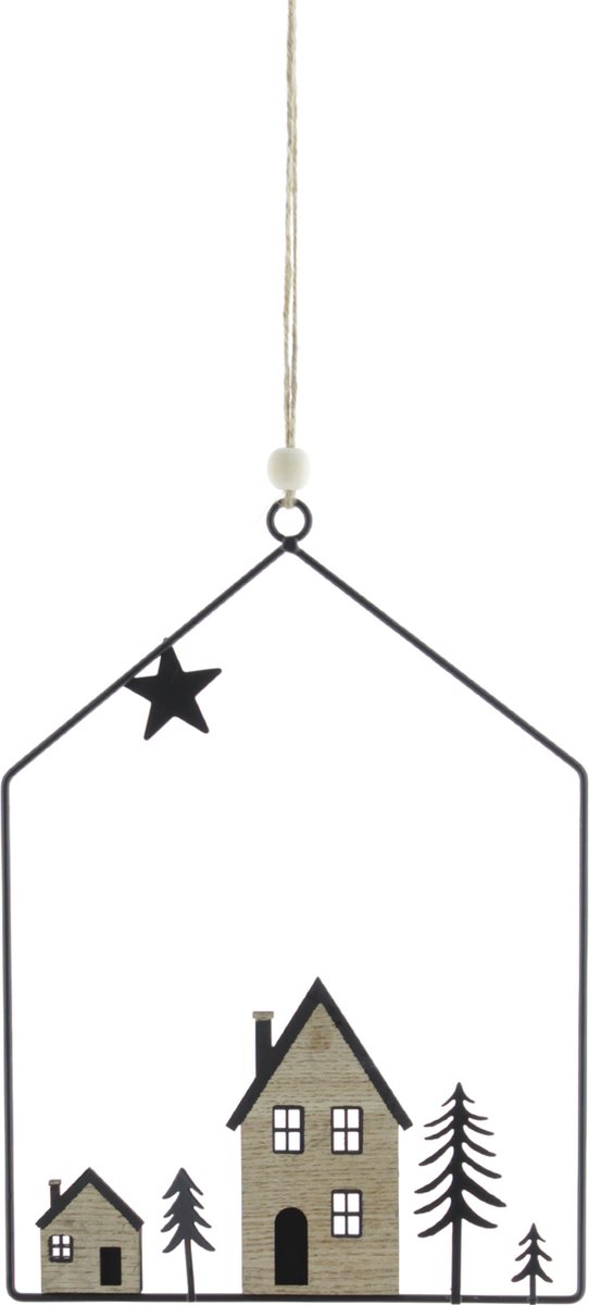 Metalen hanger huisjes, 18 x 0,5 x 41 cm, zwart/ goldbach