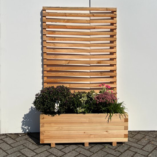 AMISHOUT - Jardinière avec portique grimpant 100x40x36 (176) - naturel | bac à fleurs à l'extérieur