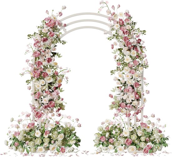 Bruiloftsstandaard ballonnenboog rozenboog bruiloft boog voor ceremonie hartvorm bruiloft metalen boog | witte decoratieve boog voor bruiloft & party | 205 cm hoogte | stabiel ijzer | 5,8 kg gewicht