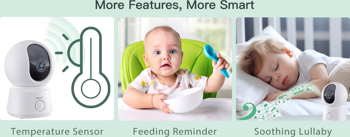 Afbeelding 3 van Arenti AINANNY B2 Kit Wifi Baby Monitor - Babyfoon Met Camera - Babyfoon met 5 inch scherm - Full HD Resolutie - Slaapliedjes - Temperatuur - Alexa & Google