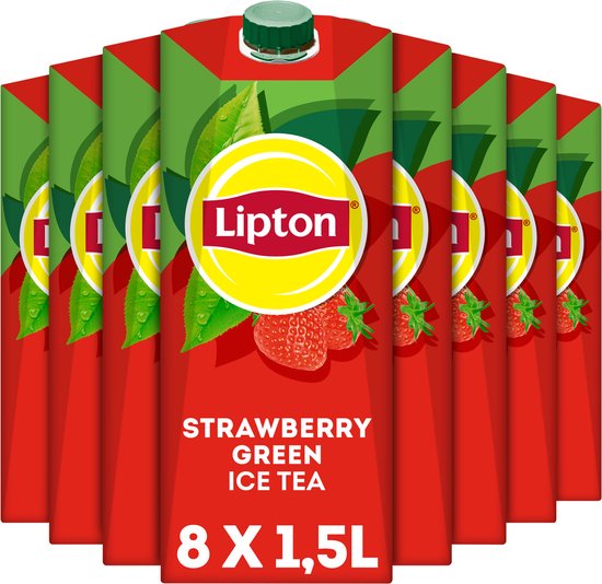 Lipton Ice Tea Green pak - Strawberry - laag in suiker - 8 x 1500 ml - Voordeelverpakking
