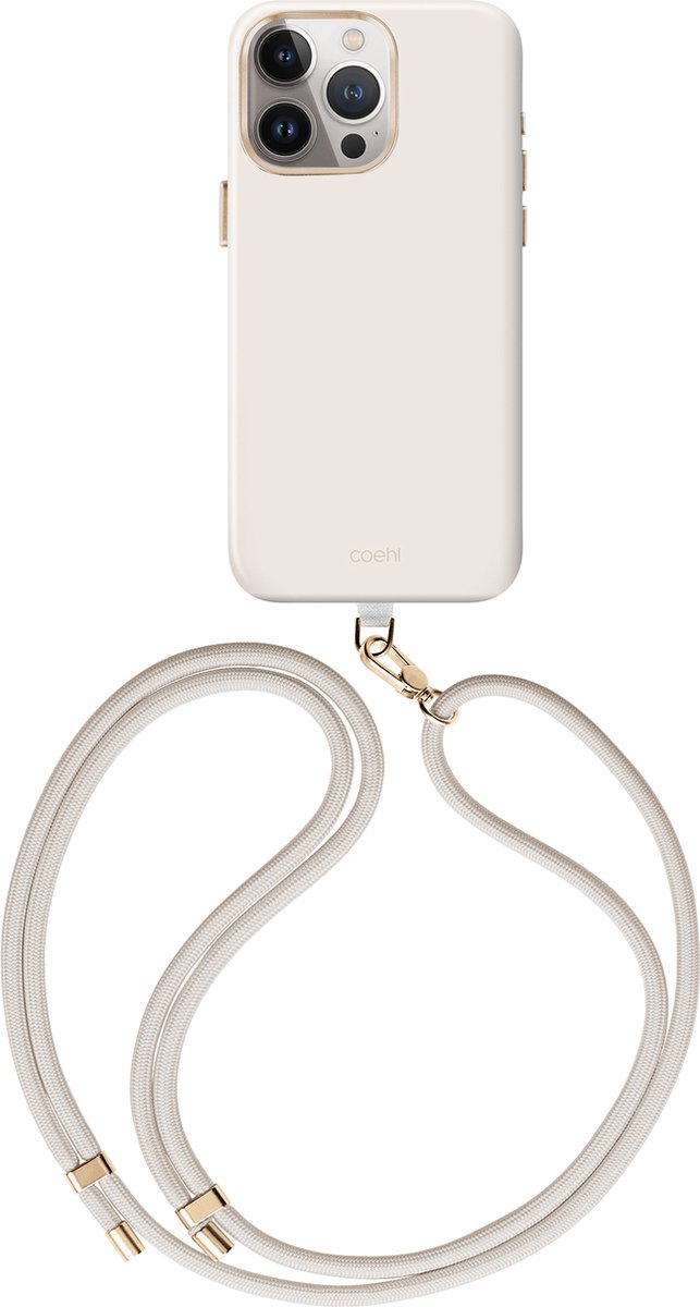 Coehl Hoesje Geschikt voor iPhone 15 Pro Hoesje Met Koord - Coehl Crème MagSafe Backcover met koord - wit