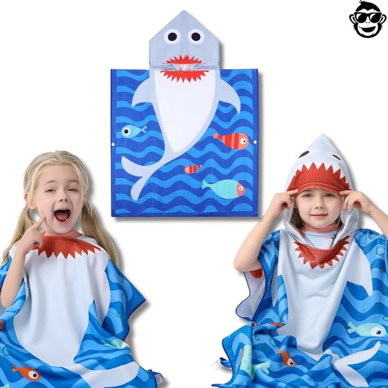 BoefieBoef Kinder Badponcho - Baby Badcape - Microfiber Kleuter Badjas Met Capuchon - Kerst Cadeau - Peuter Strandponcho Voor Kinderen tot 6 jaar - 60x90cm - Haai Blauw - jongens - meisje - Peuter - Zomer - Strandlaken - Surfponcho van Merkloos — afbeelding 3
