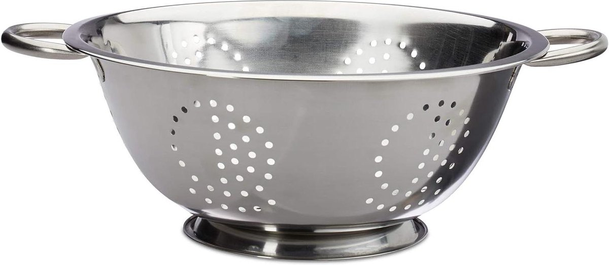 RVS Vergiet met Handgrepen Ø 28 cm Ronde Voet Keuken Pasta Fruit Salade Pastazeef Zilver