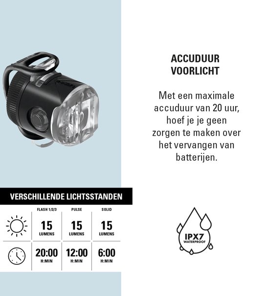 Lezyne Femto USB Drive Set - Fietslampjes Micro-USB Oplaadbaar - Fietsverlichting Set - Voor- en Achterlicht Fiets - Veiligheidslampjes - 4 knipperstanden - 2 Stuks - Zwart — afbeelding 4