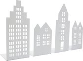 UNUS® Huizen decoratieve 4-delig metaal lichtjeshuis huizenrij huis silhouet wit