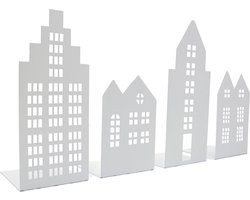 UNUS® Huizen decoratieve 4-delig metaal lichtjeshuis huizenrij huis silhouet wit