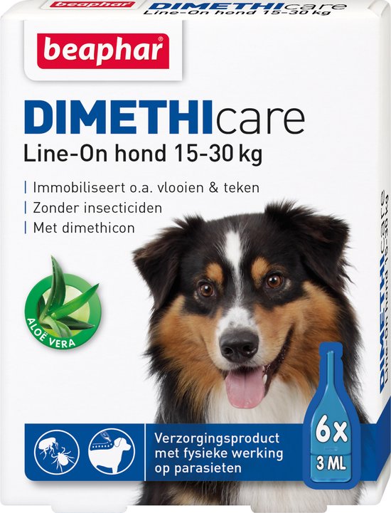 Beaphar Dimethicare Line-on Vlooien- en Tekenmiddel Hond - 15 Tot 30 kg - 6 Pipetten