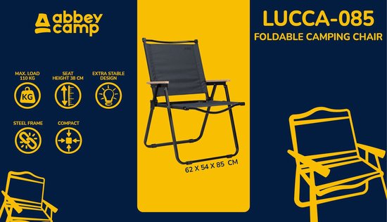 Abbey Camp Opvouwbare Stoel - Lucca-085 - Antraciet/Zwart van Abbey Camp — afbeelding 5