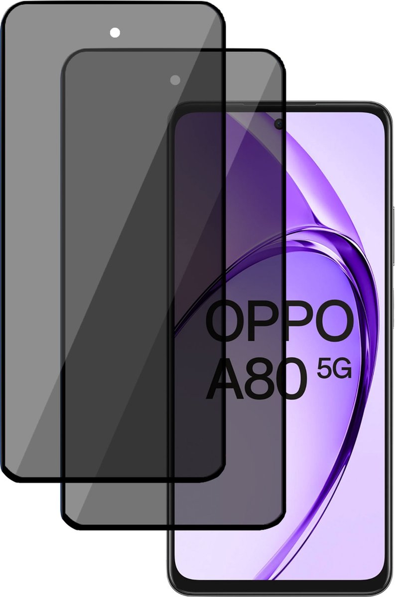 2x Privé Screenprotector geschikt voor OPPO A80 Screenprotector - Privacy Beschermglas - Privacy Proteqt+