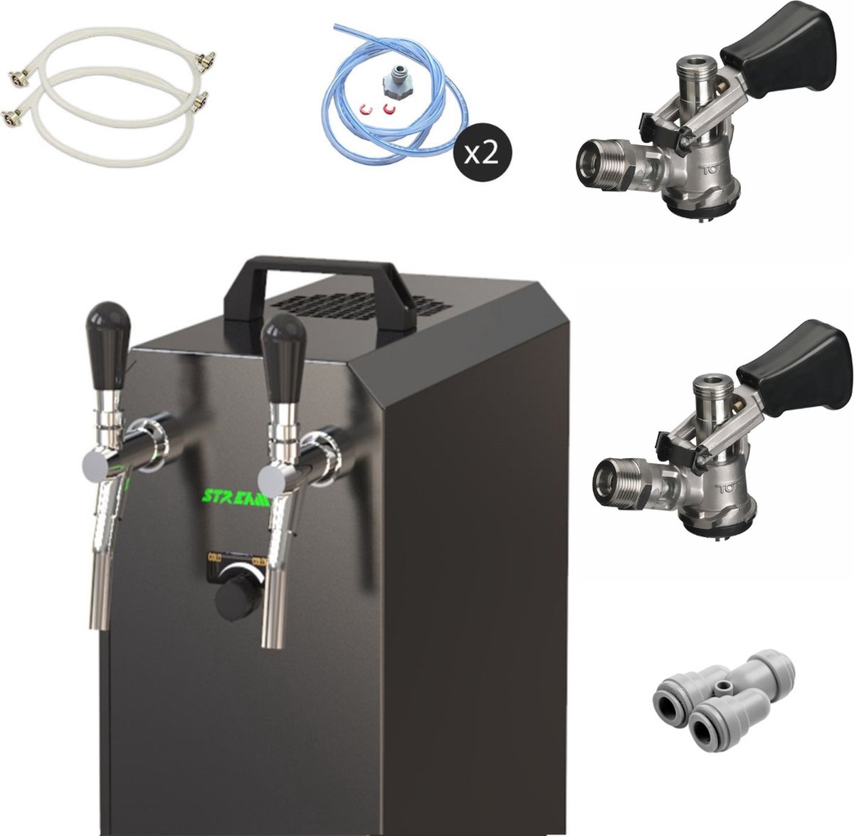 Complete set - Biertap - STREAM 50K - 2-lijns, tot 55 liter/uur - met 2x Fustkoppeling Type D