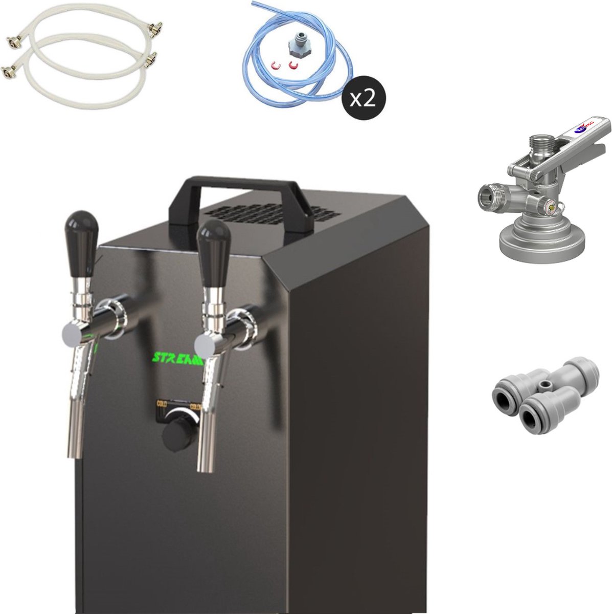 Ich-zapfe Complete set Biertap stream 50 K 2-kraans RVS 50 liter u met membraanpomp Biertap Beertender Thuistap Bierkoeler zonder KeyKeg