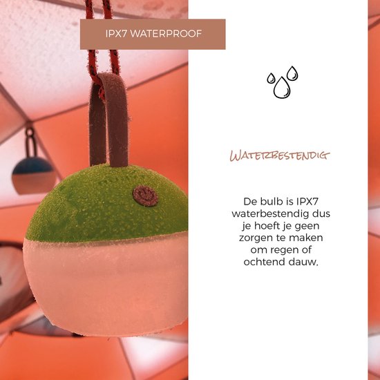 Rubytec Bulb USB lantaarn - 10.2 x ø 8 cm - 3 Lichtsterktes - Oplaadbaar via USB - Spatwaterdicht - Buitenlamp - Buitenverlichting - Geen Batterijen - Hanglantaarn - ABS - Campinglamp - Groen van Rubytec — afbeelding 5