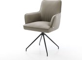 Chaise de salle à manger Heira- Flex avec accoudoirs, structure transversale conique, cuir véritable noir, noyau à ressorts ensachés rotatif à 180°