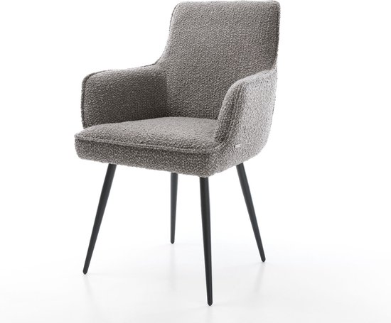 Chaise rembourrée Heira- Flex avec accoudoir 4 pieds coniques bouclé noir âme à ressorts ensachés gris argent