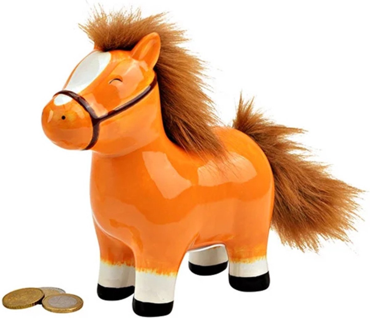 G. Wurm Spaarpot paard - voor kinderen - keramiek - grijs - 16 x 12 x 10 cm - geld sparen