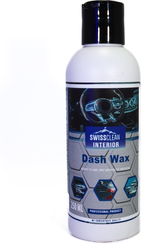 Swiss Clean | Cire de Dash | Nettoyant cockpit / tableau de bord pour voiture | 250 ml | Flacon | Anti statique | Intérieur propre | Laver une voiture | nettoyeur de voiture | Plus propre | Laver une voiture | nettoyage de voiture