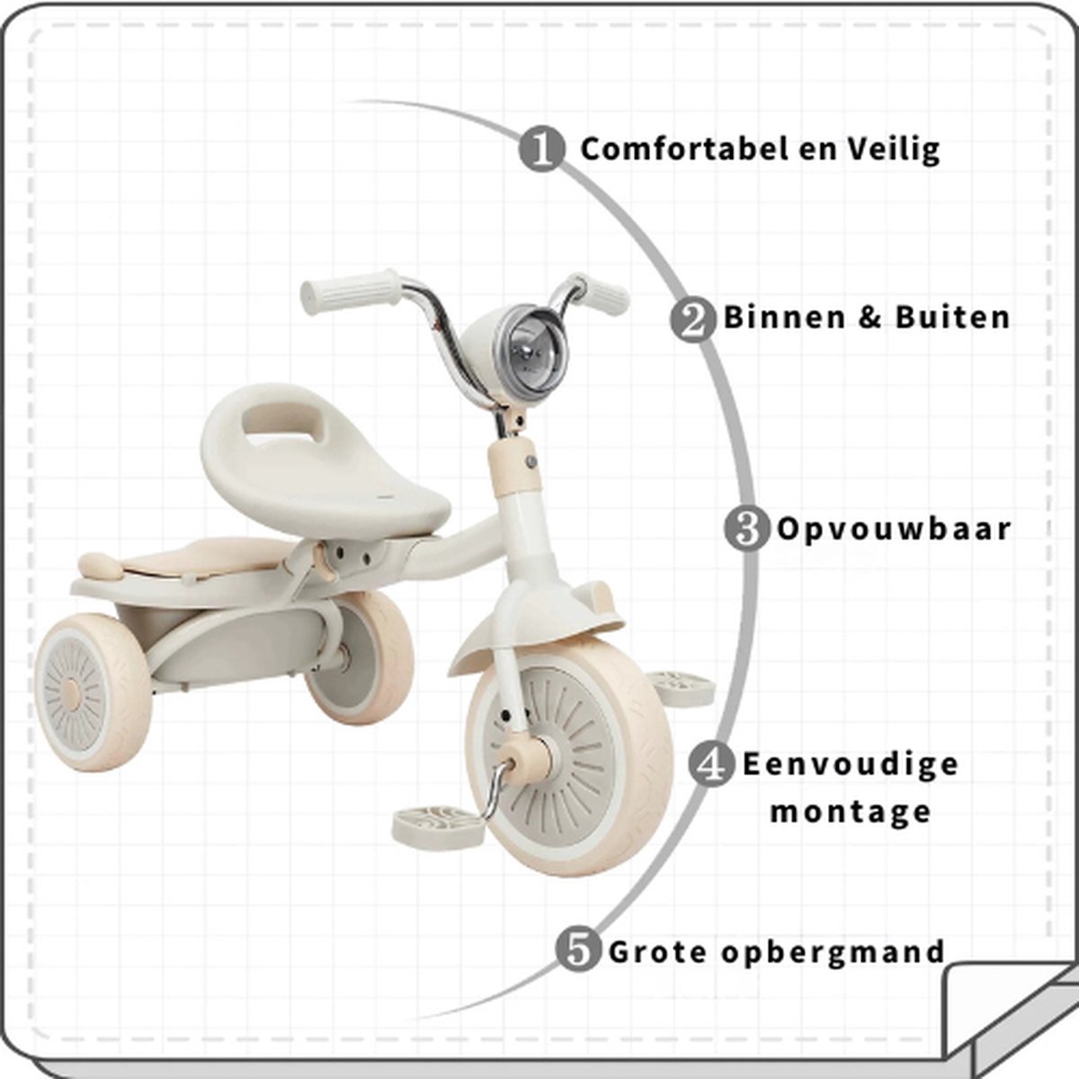 besrey Kinderfiets met oudergestuurde duwstang voor meisjes en jongens van 1-3 jaar, opvouwbare kinderdriewieler, driewieler met afneembare pedalen, in hoogte verstelbare zitting