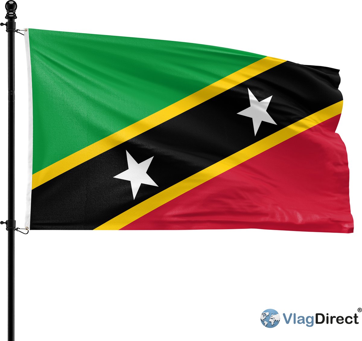 VlagDirect - Kittiaans-Nevisiaanse vlag - Saint Kitts en Nevis vlag - 90 x 150 cm