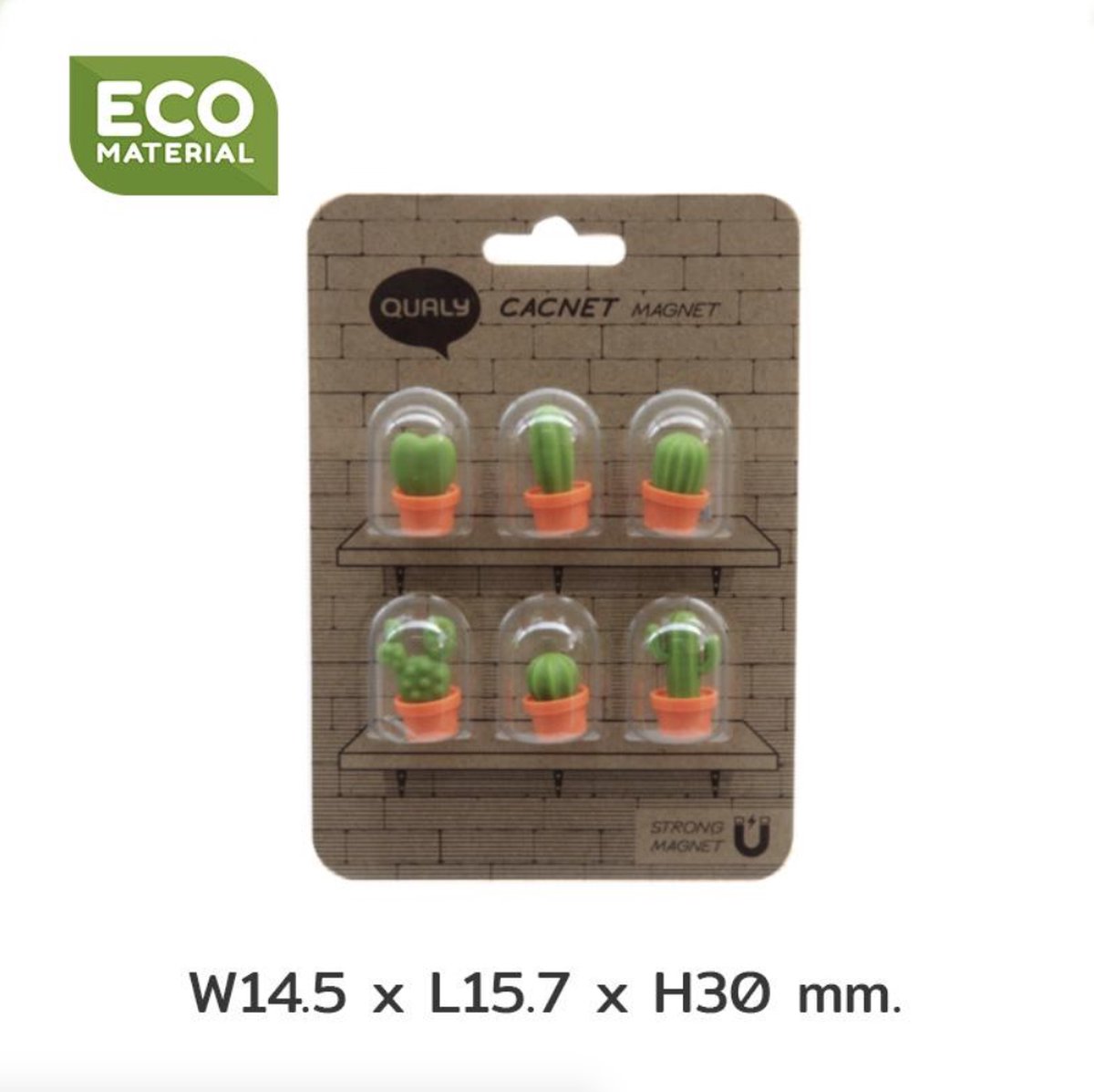 Qualy Magnet Cactus Cacnet Gerecycled PP Oranje/Groen (6st/pak) W145×L157×H30mm 15g