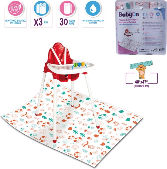 Tafelkleed voor kinderen op een Rol - waterdicht - waterproof - spatmat kleed Onder de Kinderstoel - 100x120 Wegwerp Vloermat Onder Kinderstoel - Baby - Maaltijd-Picknick-Knutselen - Kinderdagverblijf - School - tafelkleed - Liefde Motief - 30 stuks van Merkloos — afbeelding 5