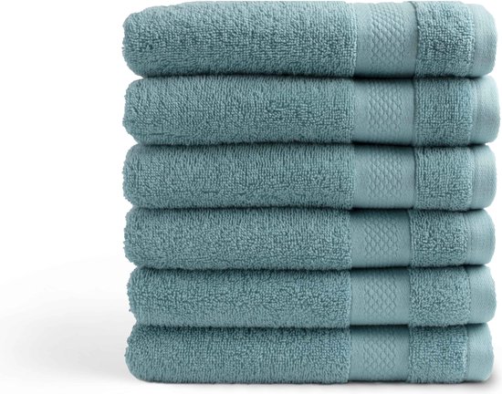 DoubleDry Hotel Handdoeken 50 x 100 cm – Set van 6 – 100% Katoen 500 g/m2 – Zacht & Absorberend - Denimblauw