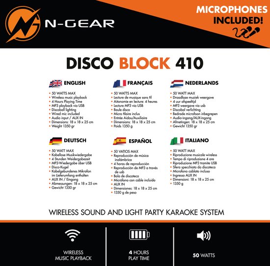 N-GEAR Disco Block 410 - Karaoke Set - Bluetooth Speaker - Party Box met 2 Microfoons - Space Pink - Limited Edition
