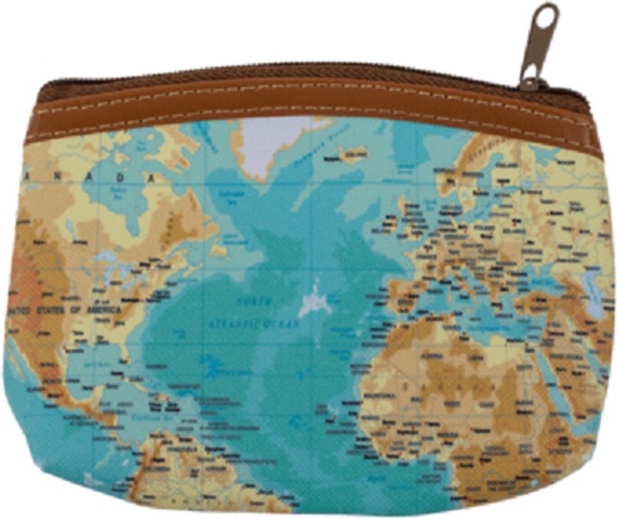 Gemakkelijk om erbij te hebben, dit leuke rits portemonneetje met een afbeelding van de wereld / aarde met plaatsnamen. Geschikt voor bijvoorbeeld pasjes, muntgeld, briefgeld, bonnetjes of oordopjes. Voor uzelf of als Cadeau.