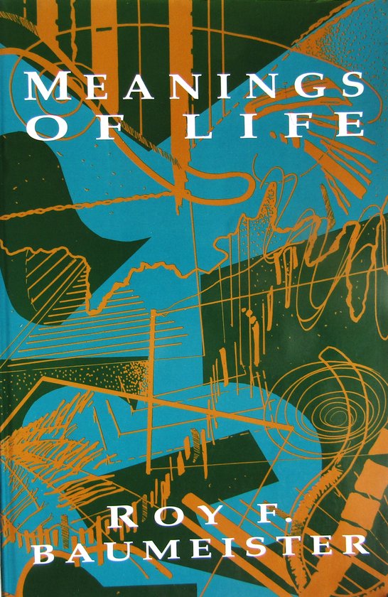 Boek 'Meanings of Life' met oranje, groene en blauwe abstracte lijnen.