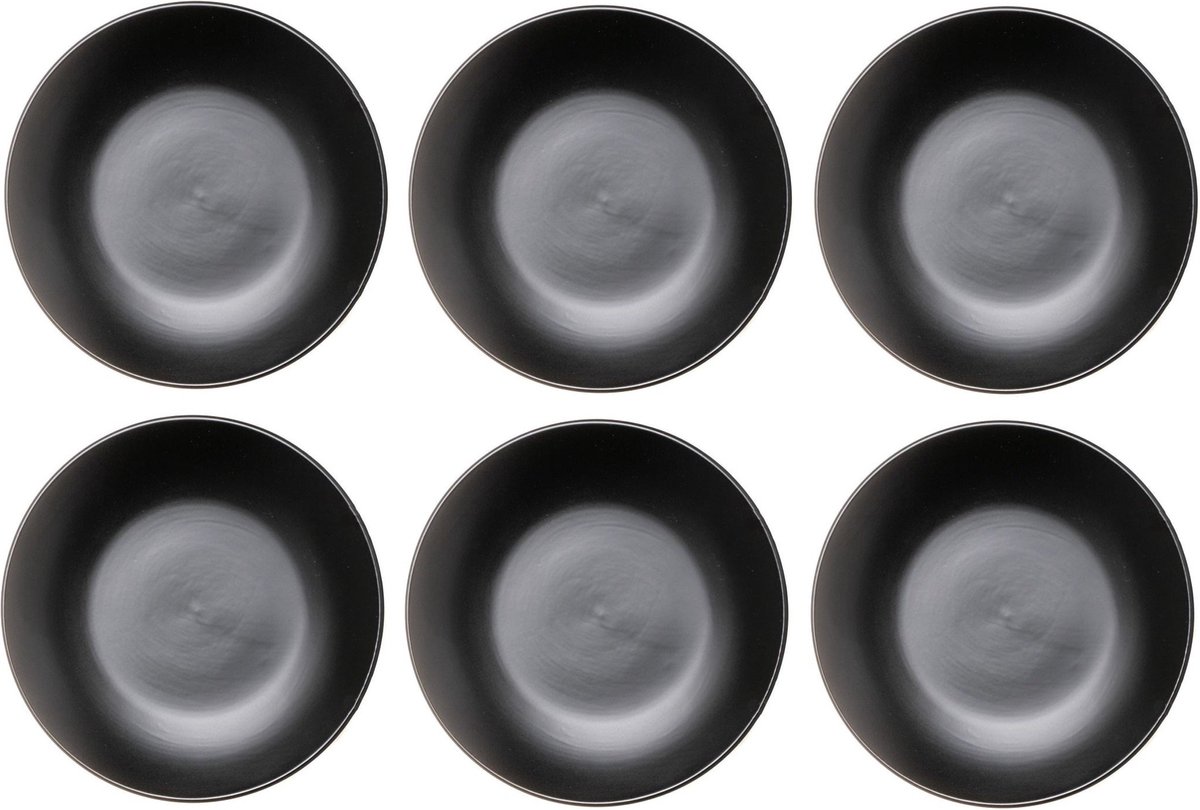 Studio Tavola Ontbijtborden Black Tie Zwart - 6 Stuks ø 19 cm - Aardewerk - Vaatwasser- & Magnetronbestendig