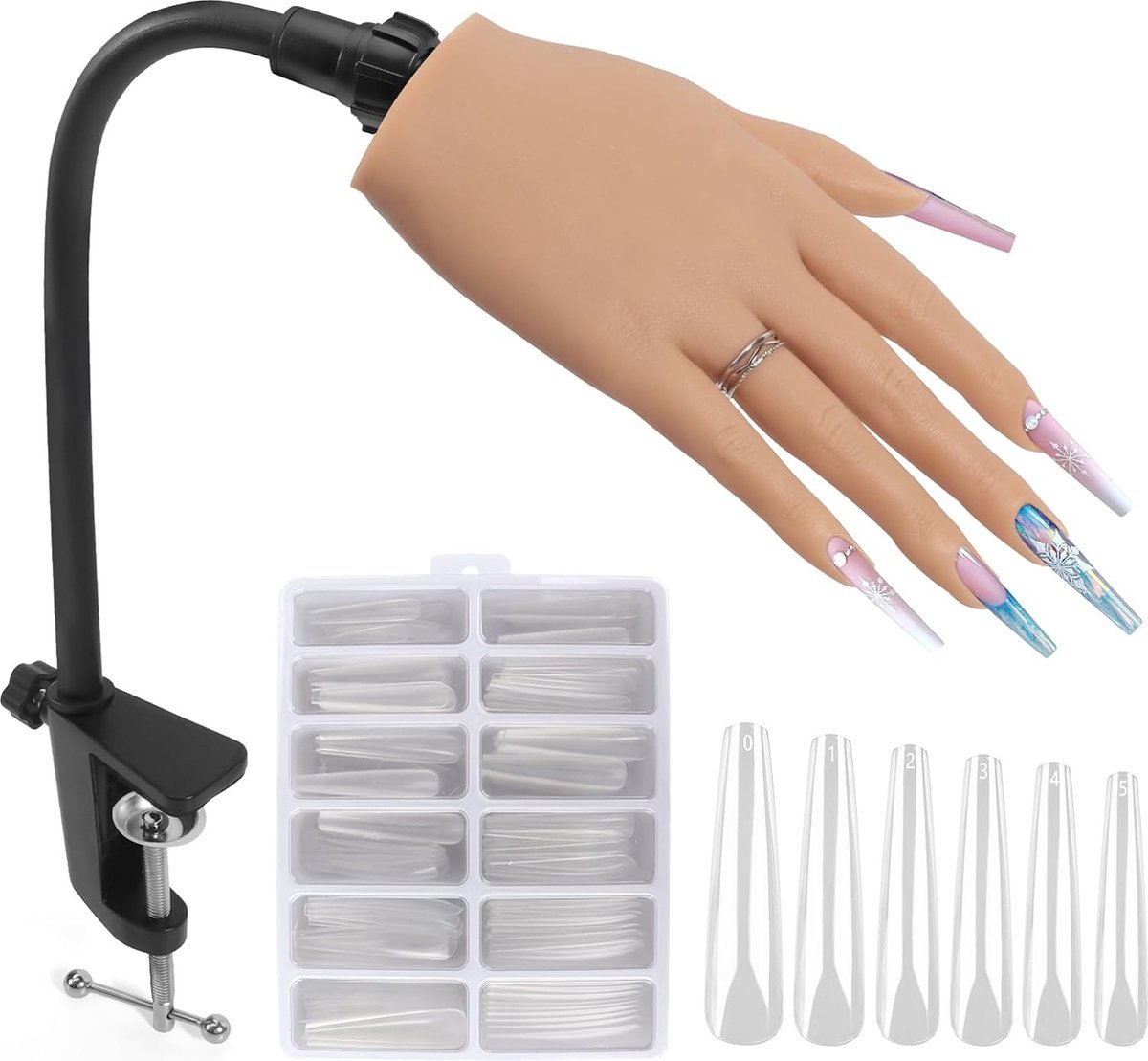 Goedkoopste Transparante Acrylnagels Oefenhand - Verstelbaar - Doe-Het-Zelf Nageltraining - Realistische Nagelervaring - Inclusief Nageltips en Handleiding