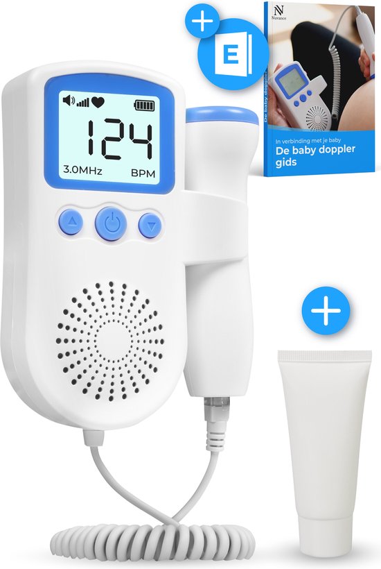 Foto: Nuvance doppler baby baby hartje monitor incl ebook en ultrasoon gel zwangerschap cadeau hartslag baby doppler fetal doppler blauw