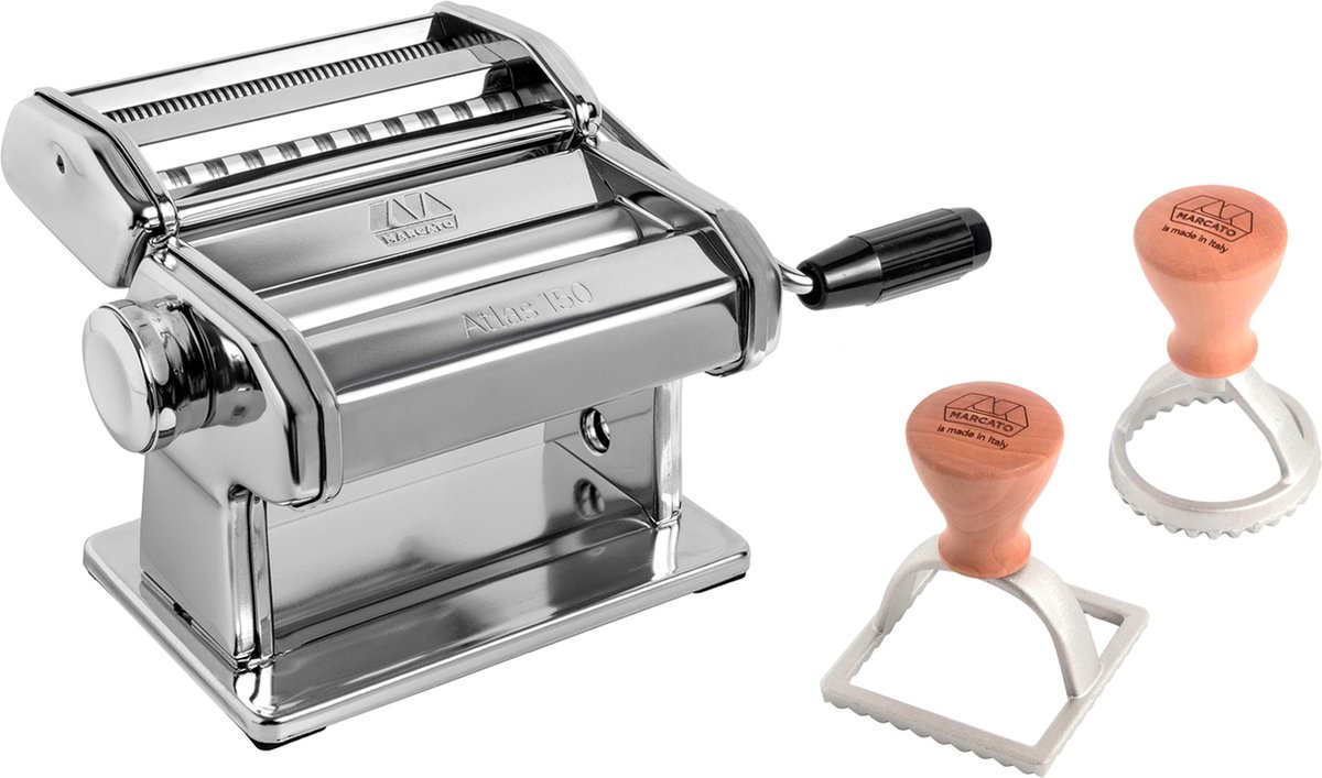 Set Atlas 150 Classic Pastamachine + Ravioli Stempel Rond 5,8 + Vierkant 4,8