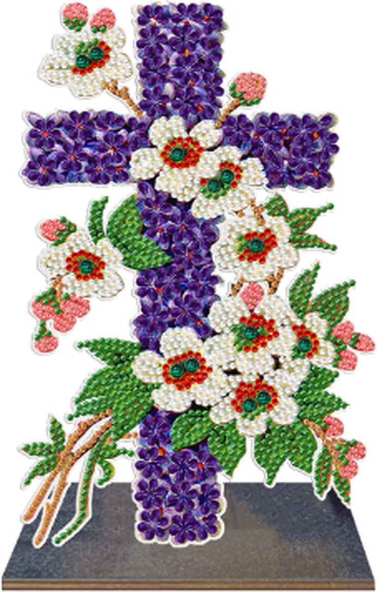 LisasStore Diamond painting staander Paars kruis met bloemen