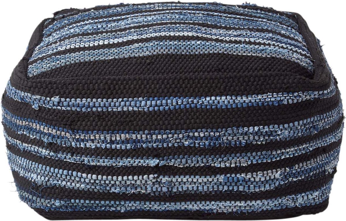 Homescapes Denim Poef Texas – vierkant, blauwe strepen, 60x30 cm