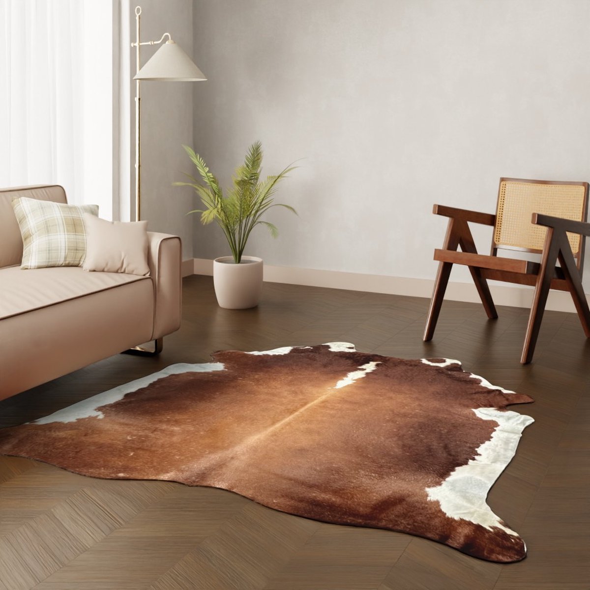 XL roodbruine koeienhuid vloerkleed - Koeienkleed tapijt bruin-wit koeienvel groot - bonte dierenhuid dierenvel bruin koehuid tapijt