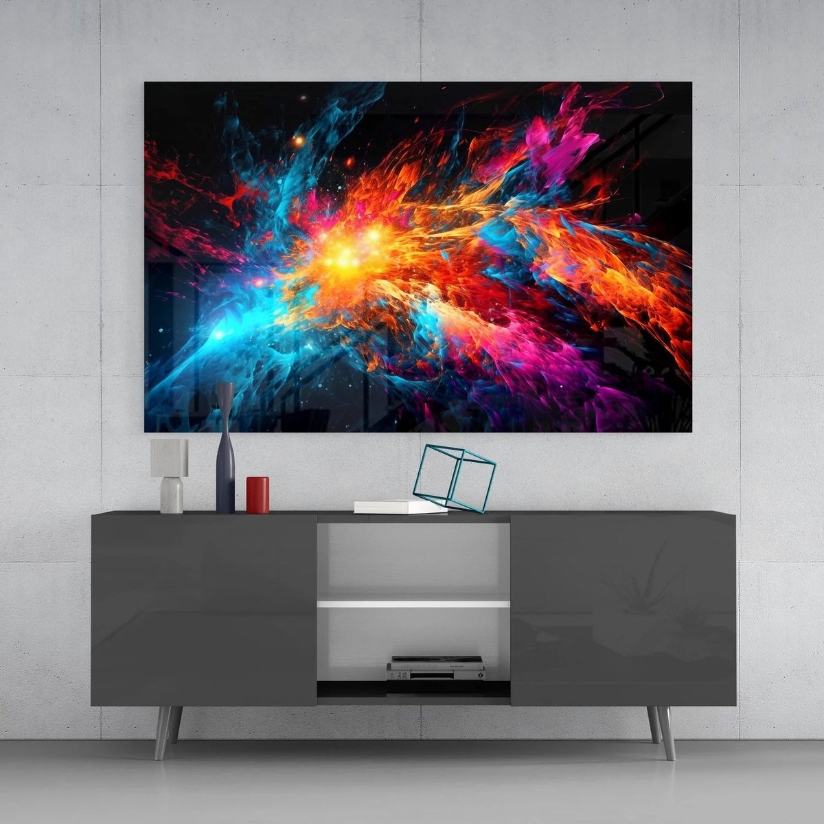 Insigne Art Glasschilderij - Abstract - Kleuren van de ruimte - Geharde Glas - 110x70x0,4 cm Kleurrijk
