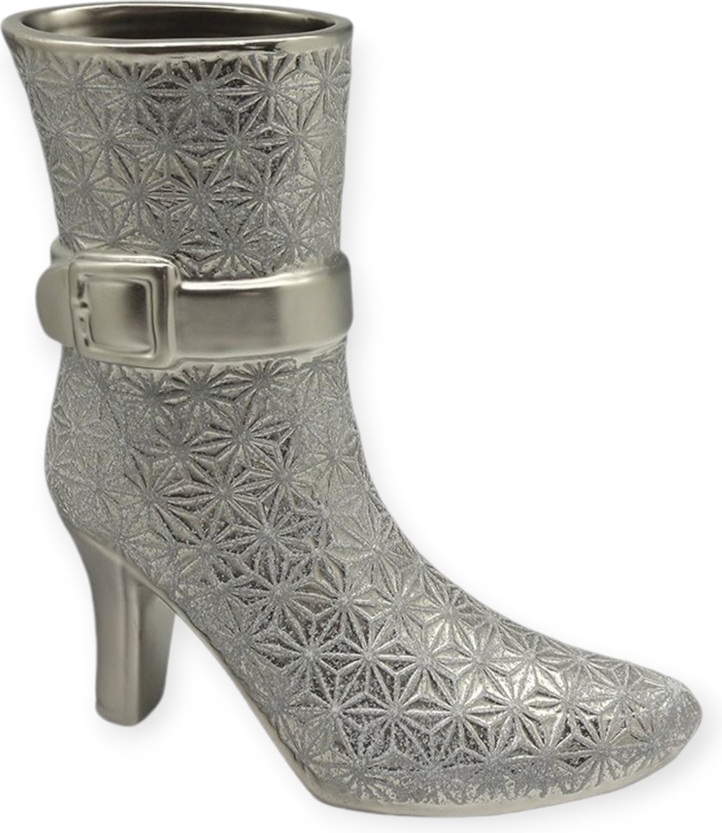 Gilde Handwerk - Vaas - High Heels - Laarsje - Keramiek - Zilver/Grijs - 9.5x23x24cm