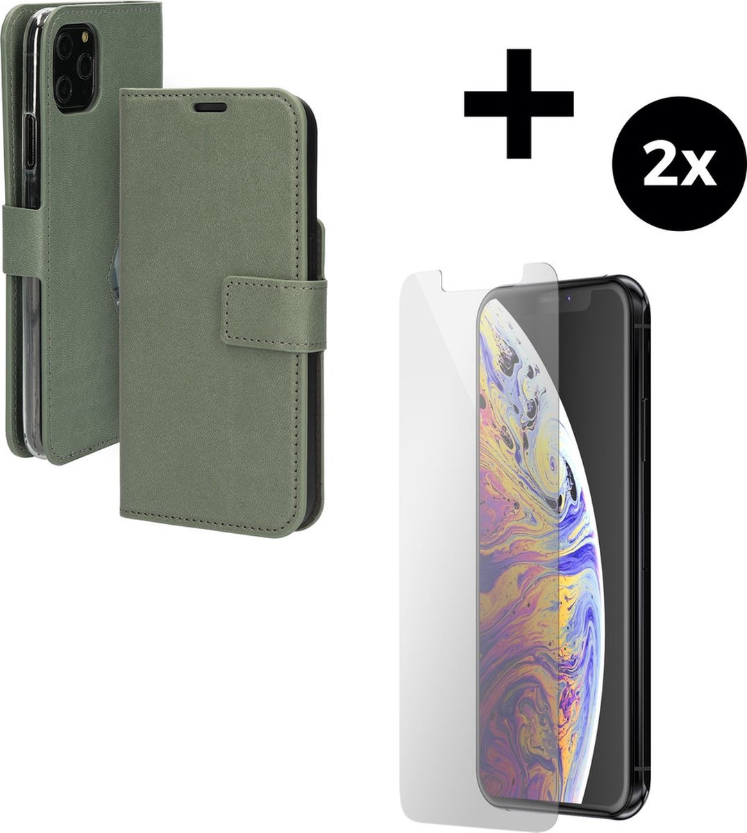 Mobiparts Classic Wallet hoesje geschikt voor Apple iPhone 11 Pro Max met 2 Screenprotectors van Gehard Glas - Groen