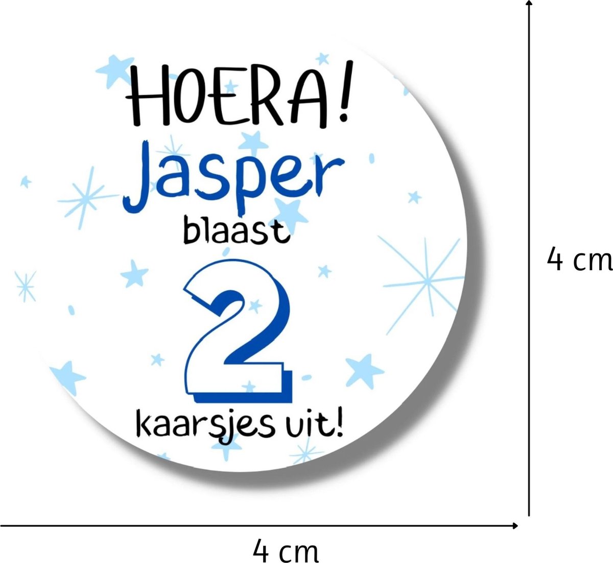 20 x Gepersonaliseerde Traktatie Stickers Verjaardag Blauw - Blaast Kaarsjes Uit - Naam en Leeftijd Kinderen - 4 cm — afbeelding 4
