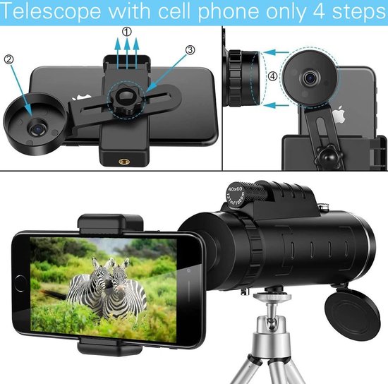 Monoculaire 40x60 – Télescope Compact Pour Chasse, Observation D’oiseaux Et Sport – Vision Nocturne HD