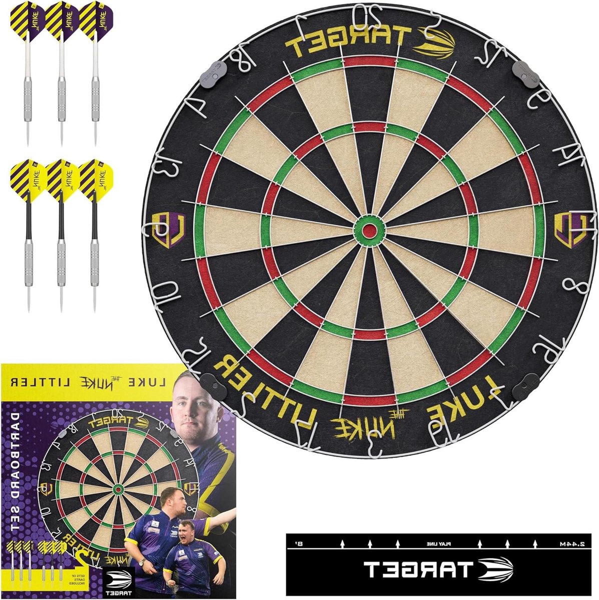 Dartbord Set 'The Nuke' Player's Edition | Met Stalen Darts en Werplijn | Professionele Opstelling & Accessoires