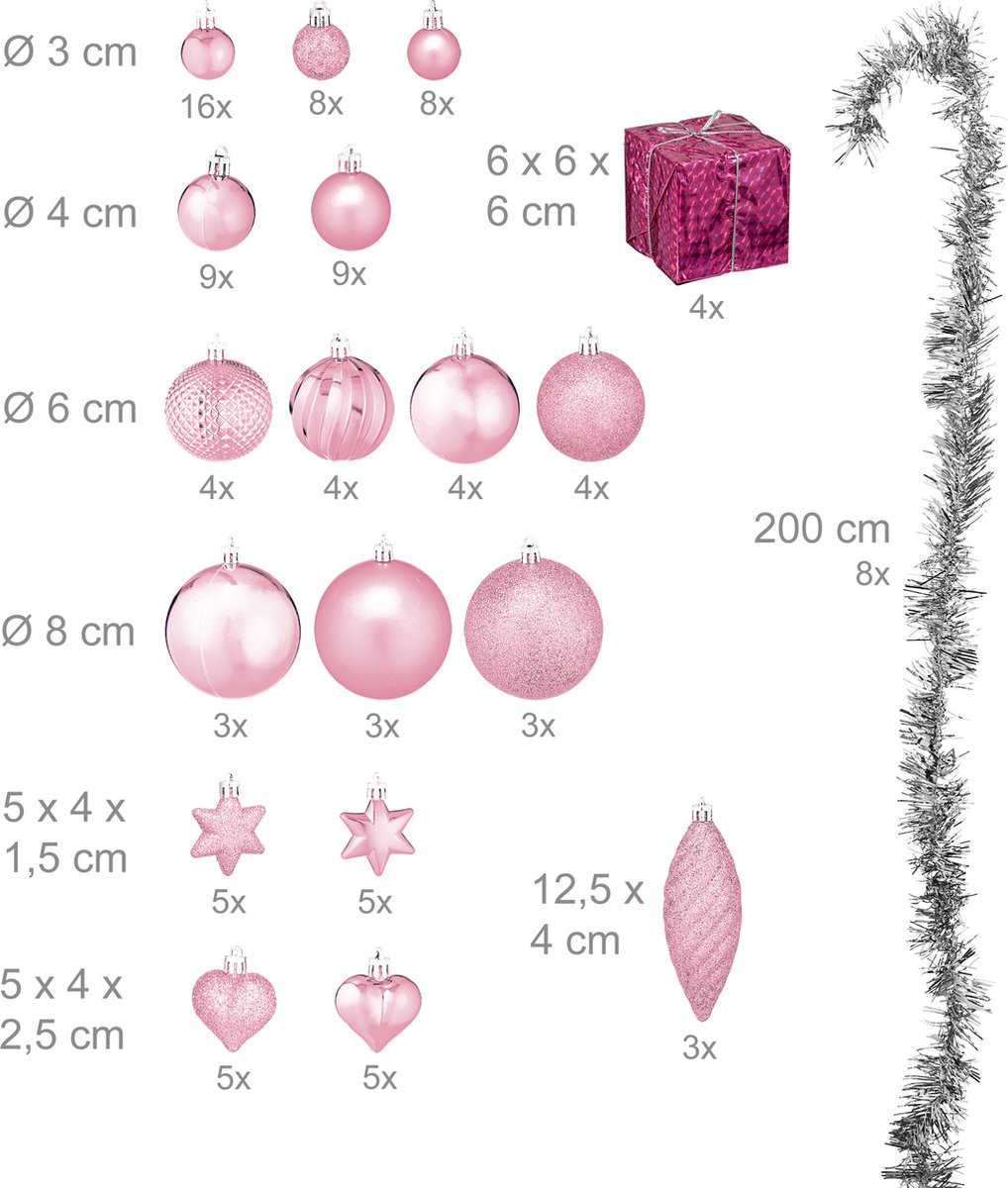 kerstballen - set van 110 - met slinger - plastic - onbreekbaar - roze – foto 3